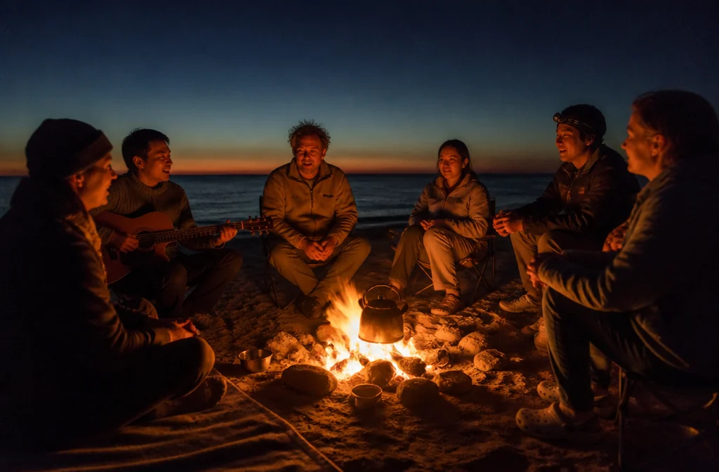 Evening by the campfire on a Lake Balkhash beach
