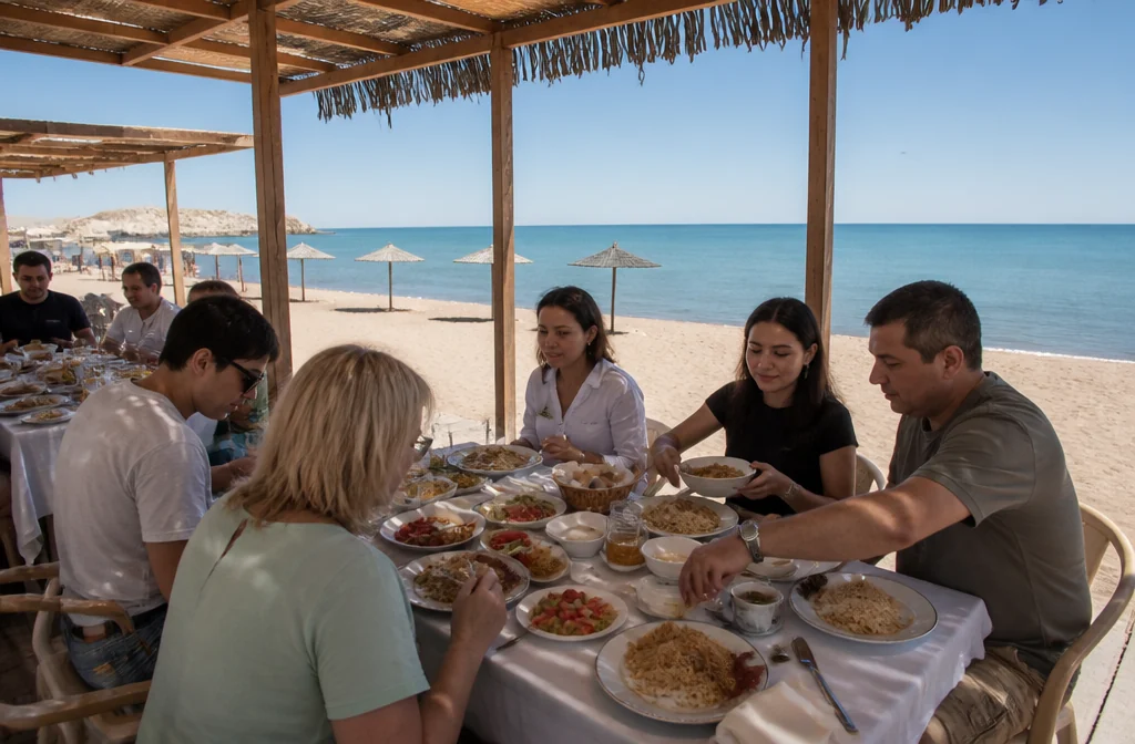Lunch at a holiday base on the shore of Lake Balkhash