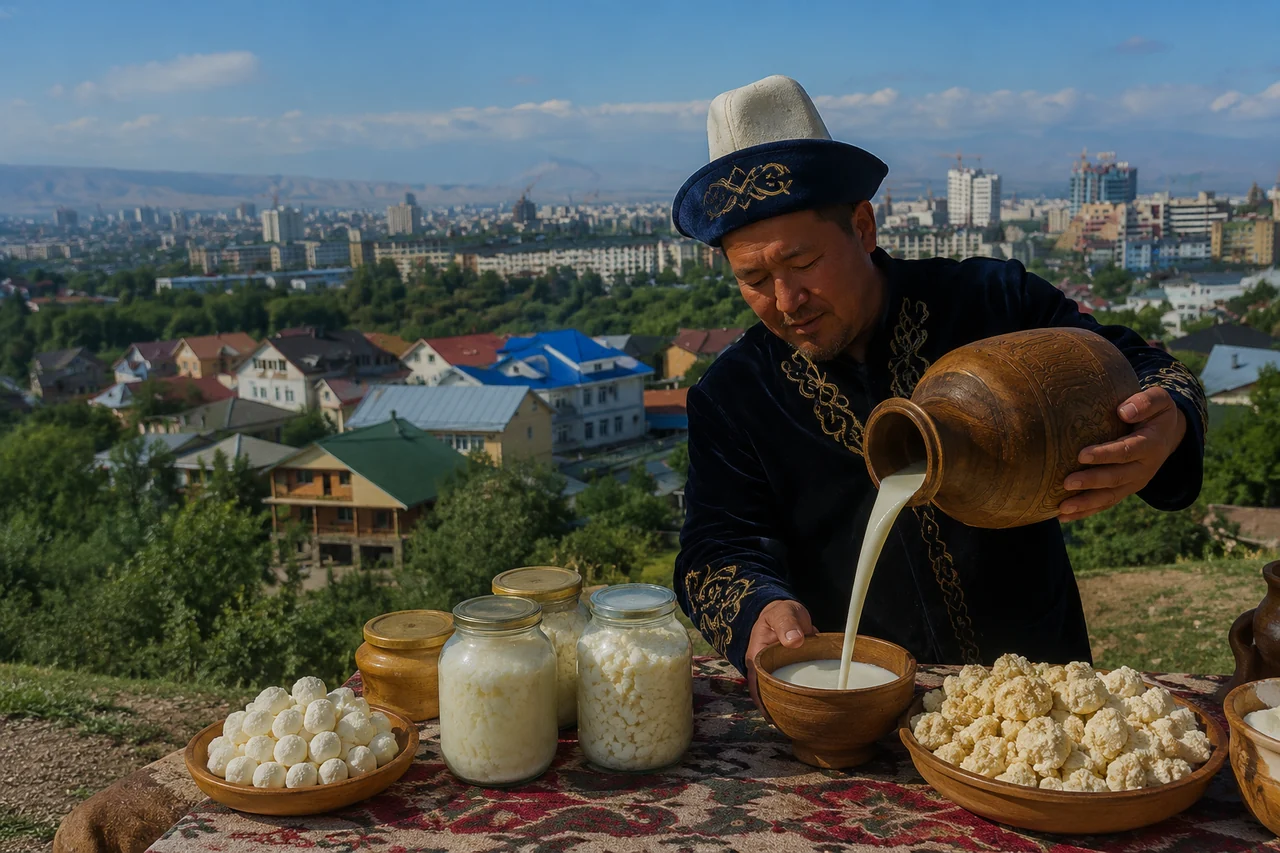 Кумыс и иримшик на прилавке
