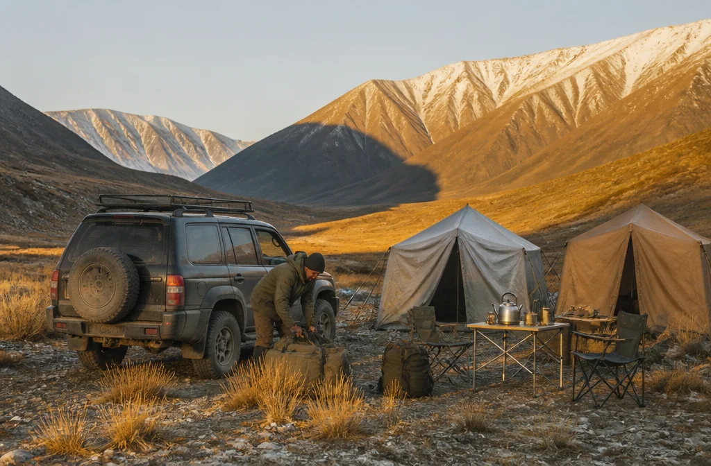 Ibex hunting base camp in a Dzungarian Alatau valley