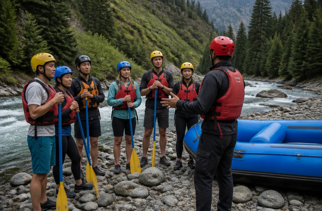 Safety briefing before rafting on the Turgen River