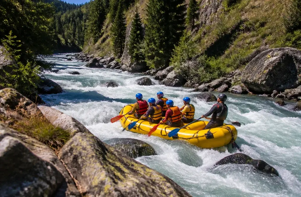 Rafting down the rapids of the Turgen Gorge