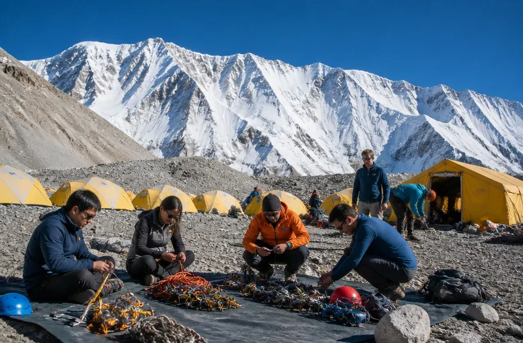 Base camp on the Inylchek Glacier before the Pobeda Peak ascent